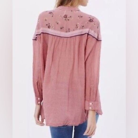 Free People Pink Pinstripe Oversized Tunic Blouse size S - Picture 4 of 8
